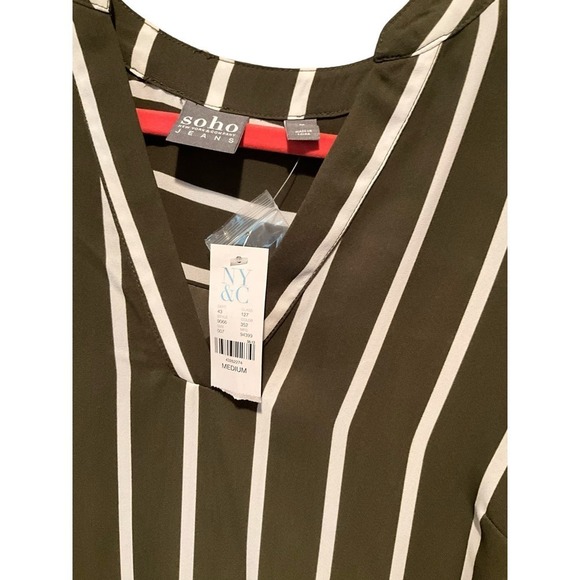 Soho New York and Company Blouse Top Women SZ M Black Striped Long Sleeve V-Neck - Picture 5 of 6